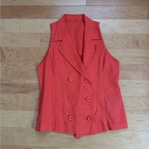 Linen Double-Breasted Coral Vest